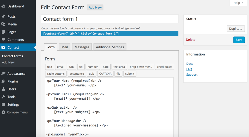 screenshot contact form 7